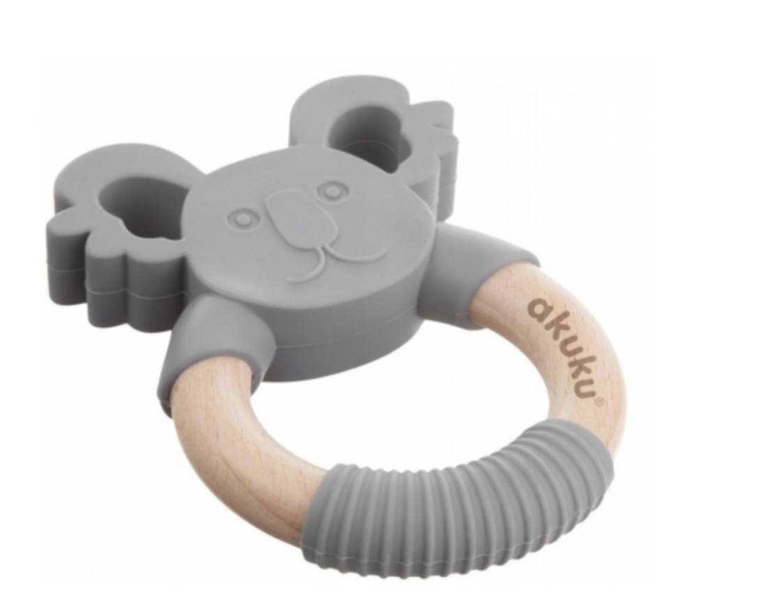 AKUKU Silikonové, dřevěné kousátko Koala, šedé