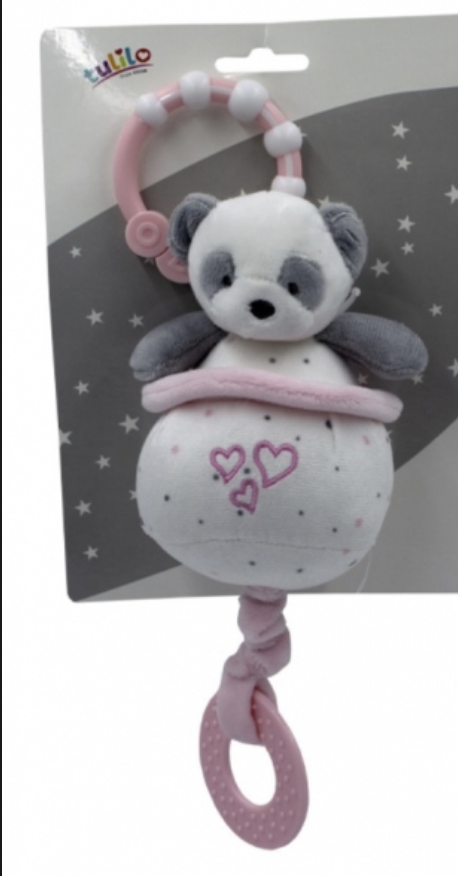Tulilo Závěsná plyšová hračka s melodií Medvídek Panda, 13 cm - růžový