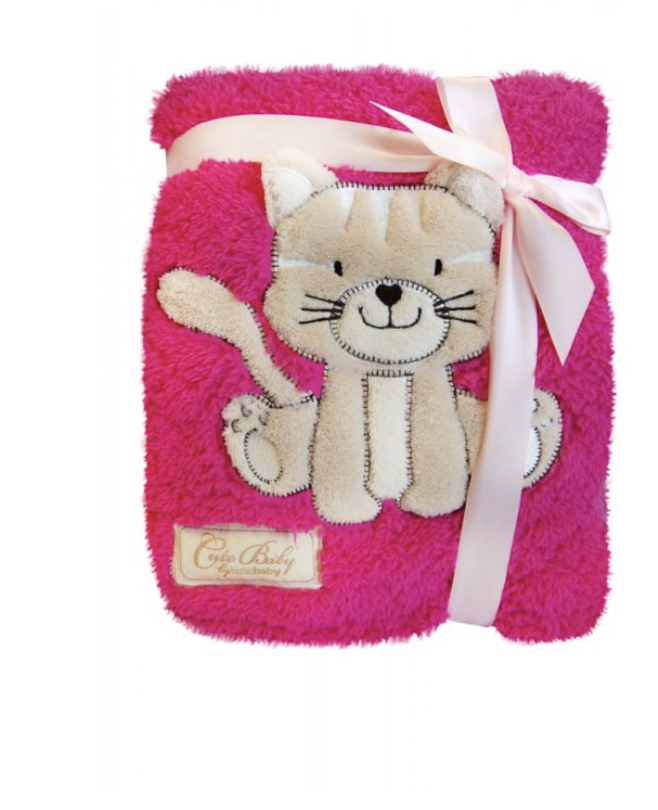 Dětská deka se zvířátkem tlačený vzor růžová kočička KCSN-02 76x102 cm Bobobaby