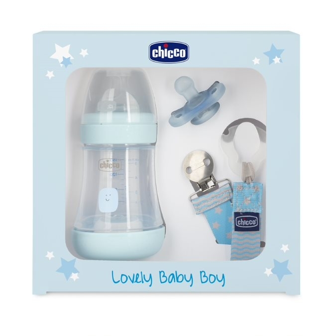 Chicco Perfect5 Sada pro Novorozeně Antikolikové Láhve+ Mini Měkký Dudlík + Stuha BOY modá