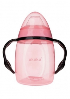 Akuku Hrníček nakloněný se silikonovým náustkem Akuku 280ml růžový