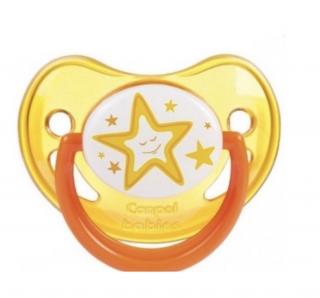 Canpol babies dudlík silikon anatomický svítící Night Dreams oranžová
