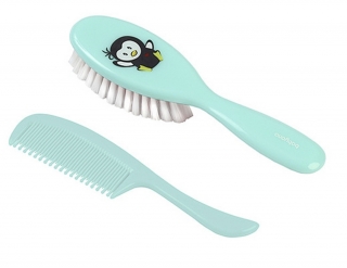 BabyOno Dětský hřeben a kartáč s UMĚLÝMI EXTRA MĚKKÝMI štětinami - MENTOLOVÝ