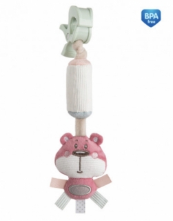 CANPOL BABIES PLYŠOVÁ HRAČKA SE ZVONEČKEM A KLIPEM PASTEL FRIENDS RŮŽOVÝ MEDVÍDEK
